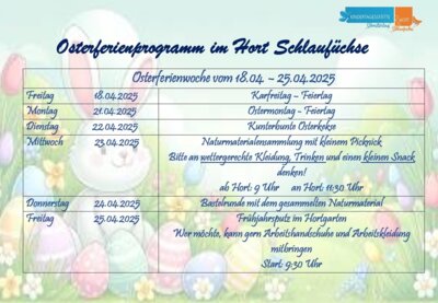 Ei Ei Ei .. der Osterferienplan ist da!