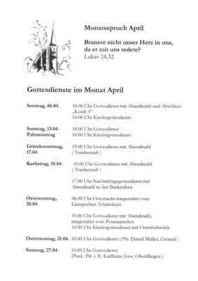 Gottesdienste der Ev. Kirchengemeinde im April (Bild vergrößern)