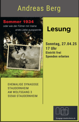 Neue Veranstaltung am 27.04.2025 „Sommer 1934 oder wie der Führer mir meine erste Liebe ausspannte“, Lesung