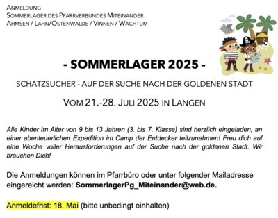 10.04.2025 Anmeldungen zum Sommerlager 2025