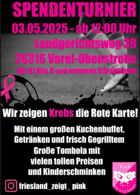 Meldung: Der TuS Obenstrohe unterstützt die Aktion "Friesland zeigt pink" mit einem Spendenturnier am 03.05.2025