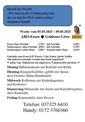 Speisekarte vom 05.05.2025 bis 09.05.2025