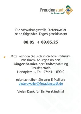 Verwaltungsstelle geschlossen: 08.+09.05.25 (Bild vergr&ouml;&szlig;ern)