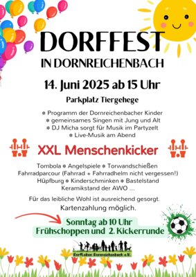 Dorf- und Kinderfest in Dornreichenbach am 14.06.2025 ➡️ gleich neben dem Tiergehege (Bild vergrößern)