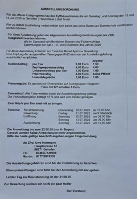 Foto zur Meldung: Ausstellungsordnung für die offene Kreisjungtierschau des Kyffhäuserkreises am 12./13.07.2025