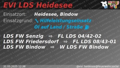 Meldung: Einsatz 29/2025 | 1500m Ölspur nach Motorschaden | L40 OV Bindow - Senzig
