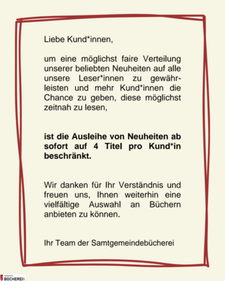 Ausleihbeschränkung Neuheiten