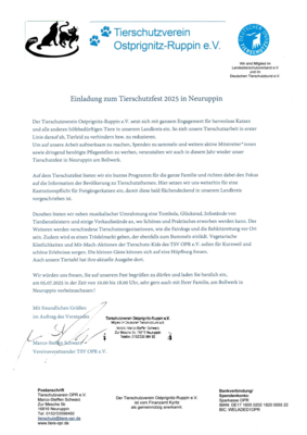Foto zur Meldung: Einladung zum Tierschutzfest 2025 in Neuruppin