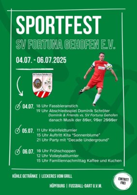 Aushang zum Sportfest vom 23. bis 25. Juni 2023