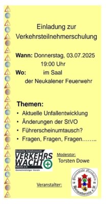 Einladung zur Verkehrsteilnehmerschulung (Bild vergrößern)
