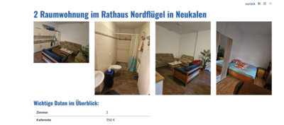Vermietung einer 2 Raumwohnung im Rathaus Nordflügel in Neukalen