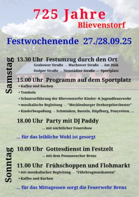 Foto zur Meldung: 725 Jahre Blievenstorf - Festprogramm