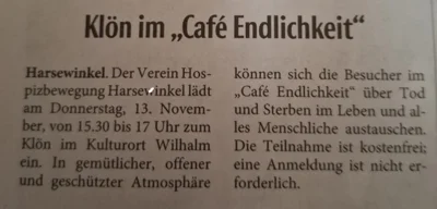 Presseankündigung aus der NW für Cafe Endlichkeit (Bild vergr&ouml;&szlig;ern)