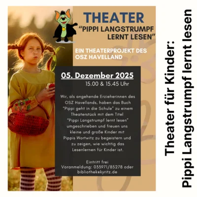 Theater für Kinder in der Bibliothek: „Pippi Langstrumpf lernt lesen“