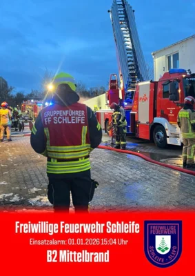 Einsatzbericht 01/2026 - 01.01.2026, Nachforderung B2 Brand Nebengebäude in Weißwasser