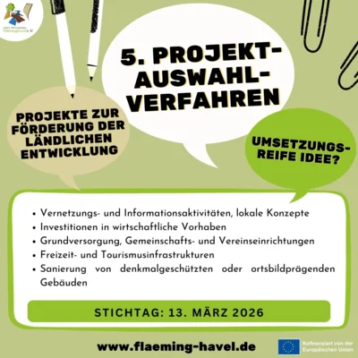 5. Projektauswahlverfahren für LEADER-Fördermittel in der Region Fläming-Havel startet - Stichtag 13.03.2026