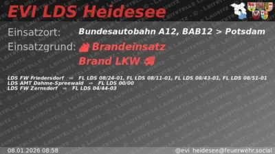 Einsatz 2/2026 | Brennt LKW-Auflieger | BAB 10 AD Spreeau - AS Niederlehme (Bild vergr&ouml;&szlig;ern)