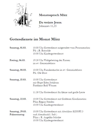 Gottesdienste der Ev. Kirchengemeinde März 2026 (Bild vergr&ouml;&szlig;ern)