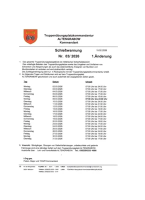 Schießwarnung Nr. 03/2026