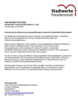 Erneuerung der Wasserversorgungsleitungen im Bereich Lauterbad/Dietersweiler (Bild vergr&ouml;&szlig;ern)