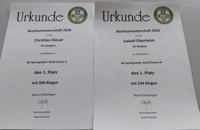 Urkunden Bezirksmeisterschaft 2026 Diesel und Oberheim