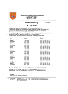 Schießwarnung Nr. 04/2026