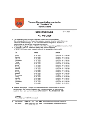 Schießwarnung Nr. 05/2026