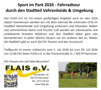 Bild mit Fahrradfahrenden und Text