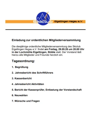 Meldung: Mitgliederversammlung 2026 am 29.05.26