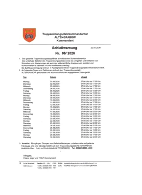 Schießwarnung Nr. 06/2026
