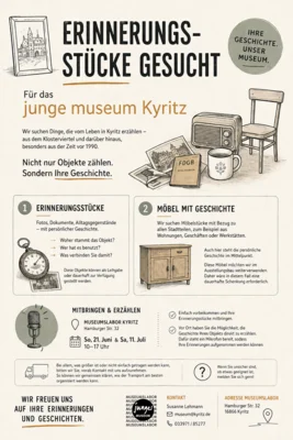 Am 21. Juni mitbringen und erzählen: Erinnerungsstücke für das junge museum Kyritz gesucht: Ihre Geschichte - unser Museum