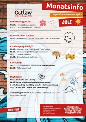 Juli-Programm des Jugendfreizeitzentrums Kyritz