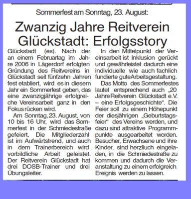 Zwanzig Jahre Reitverein Glückstadt: Erfolgsstory