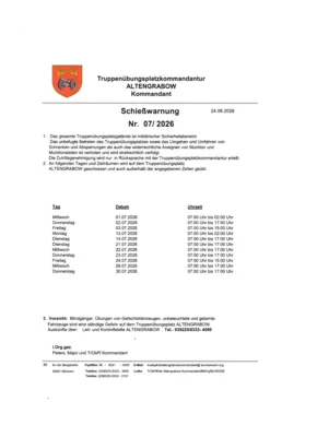 Schießwarnung Nr. 06/2026