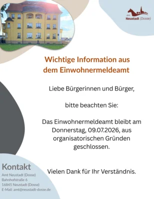 Informationen zu den Öffnungszeiten des Einwohnermeldeamtes
