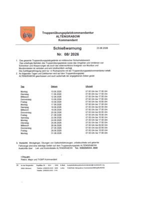 Schießwarnung Nr. 06/2026