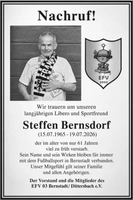 Wir trauern um unseren langjährigen Libero und Sportfreund Steffen Bernsdorf