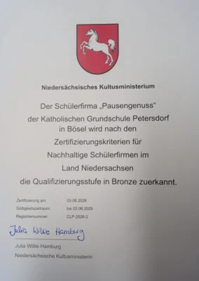 Zertifizierung der Schülerfirma "Pausengenusss"