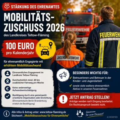 +++ Mobilitätszuschuss 2026: 100 Euro Unterstützung für ehrenamtlich Engagierte +++ (Bild vergr&ouml;&szlig;ern)