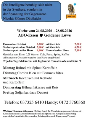 Speisekarte vom 24.08.2026 bis 28.08.2026