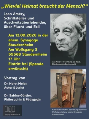 Vortrag „Heimat - Jean Améry“ von Sabine Gürtler und Horst Meier am 13.09.2026 um 17 Uhr