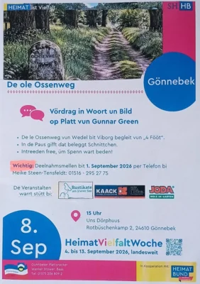 SHHB-Plakat Ochsenweg-Vortrag Gönnebek 08.09.2026