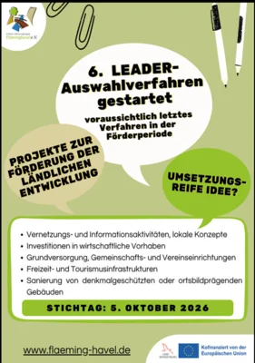 6. Projektauswahlverfahren für LEADER-Fördermittel in der Region Fläming-Havel startet - Stichtag 05.10.2026