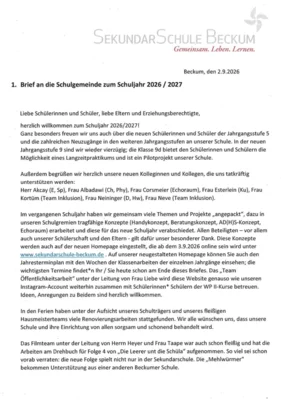 Erster Brief an die Schulgemeinde Schuljahr 2026/2027