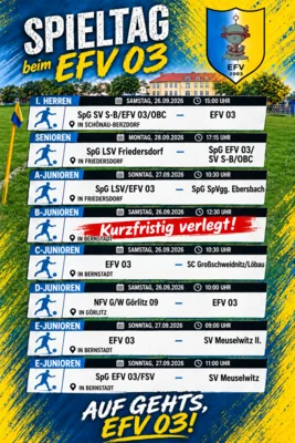 Der EFV 03- Spieltag (26.- 28.09.2026) in der Vorschau