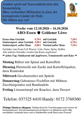 Speisekarte vom 12.10.2026 bis 16.10.2026