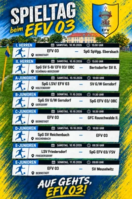 Der EFV 03- Spieltag (10.- 12.10.2026) in der Vorschau