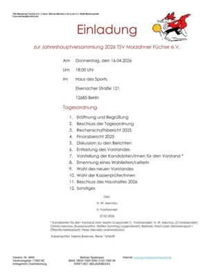 Jahreshauptversammlung 2026