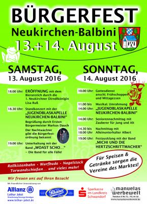Plakat Bürgerfest Neukirchen-Balbini 13. - 14. August 2016