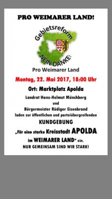 Kundgebung: "Für Apolda als starke Kreisstadt im Weimarer Land!"